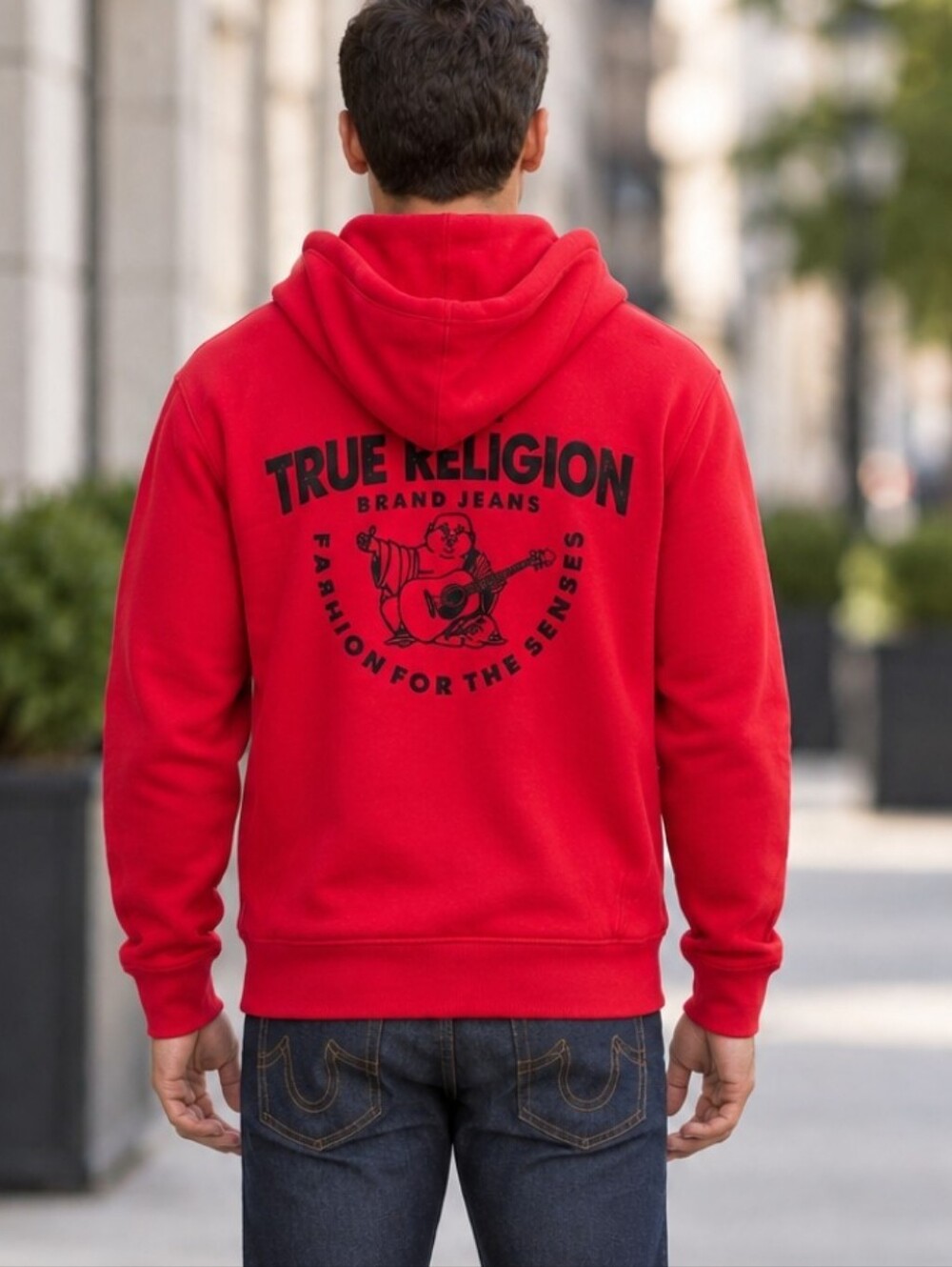 True Religion Red Full Zip Hoodie Medium Horseshoe Buddha Graphic Streetwear